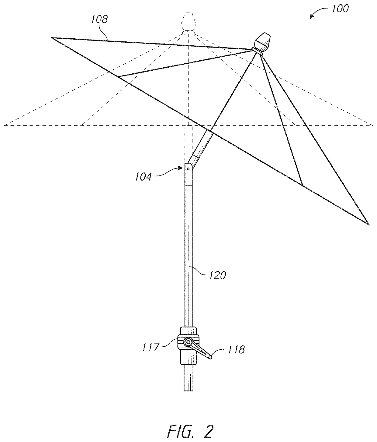 Tiltable umbrella with removable guide track