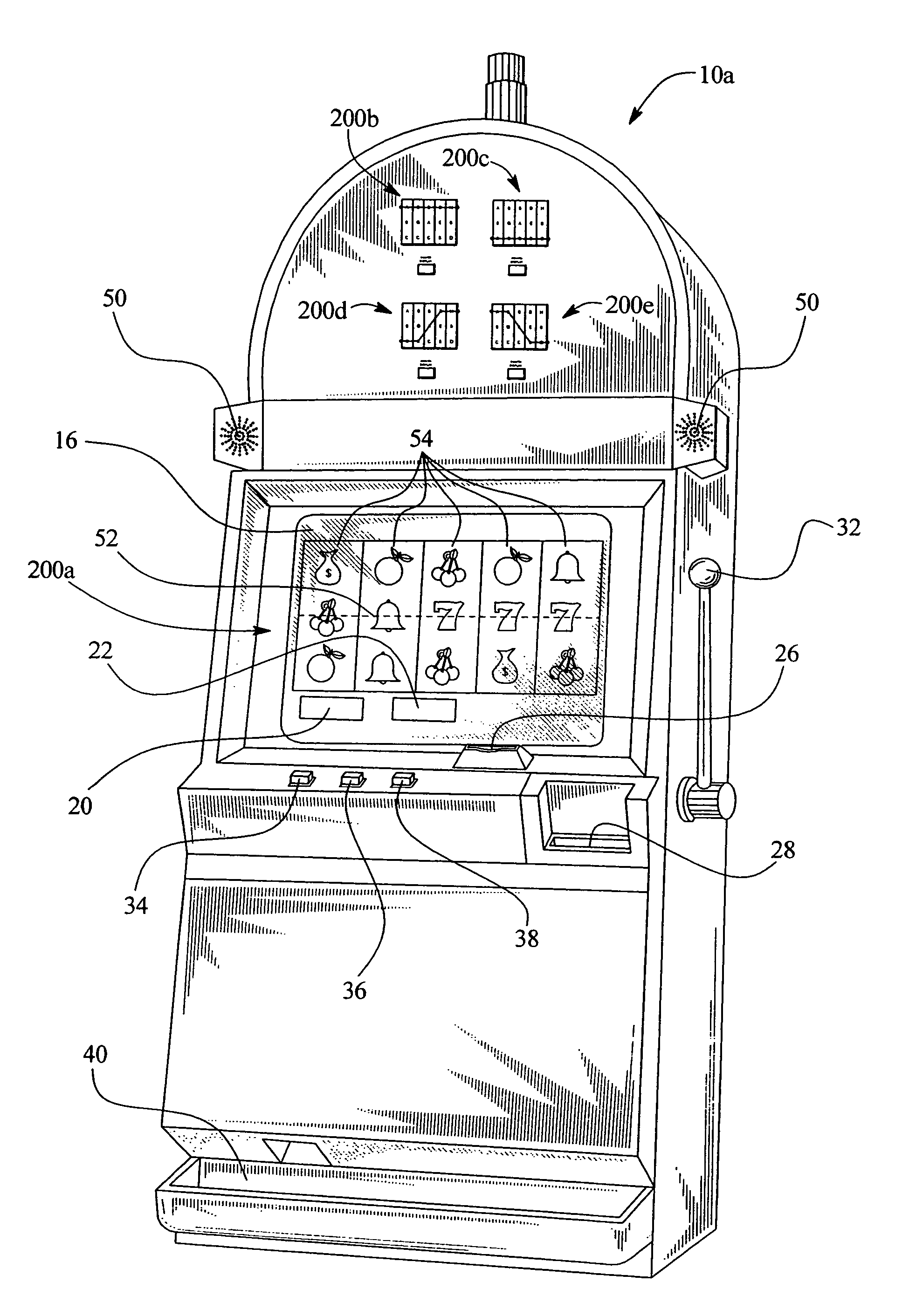 Gaming device having separately and simultaneously displayed paylines