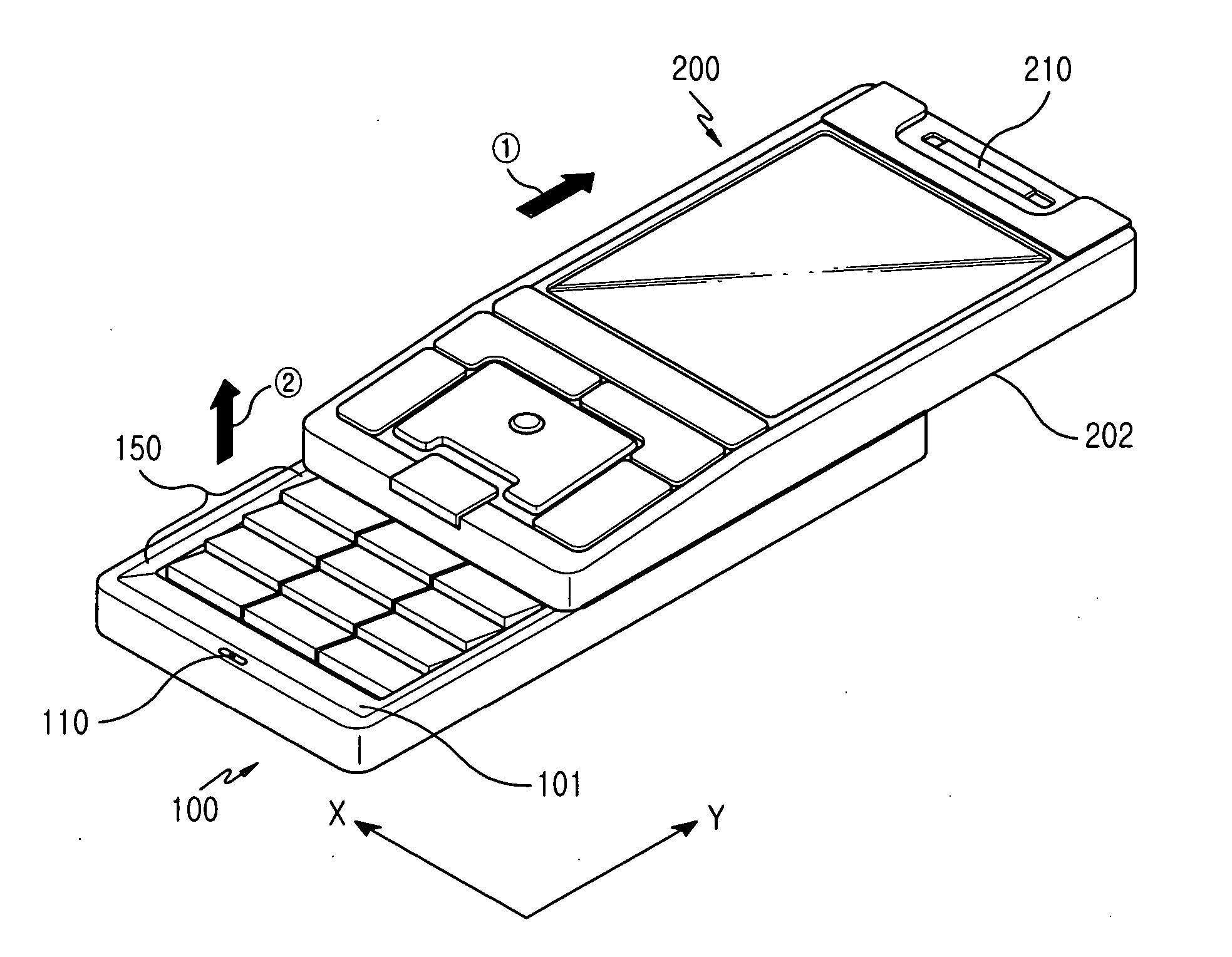Portable communication apparatus having keys moved up/down by rotation