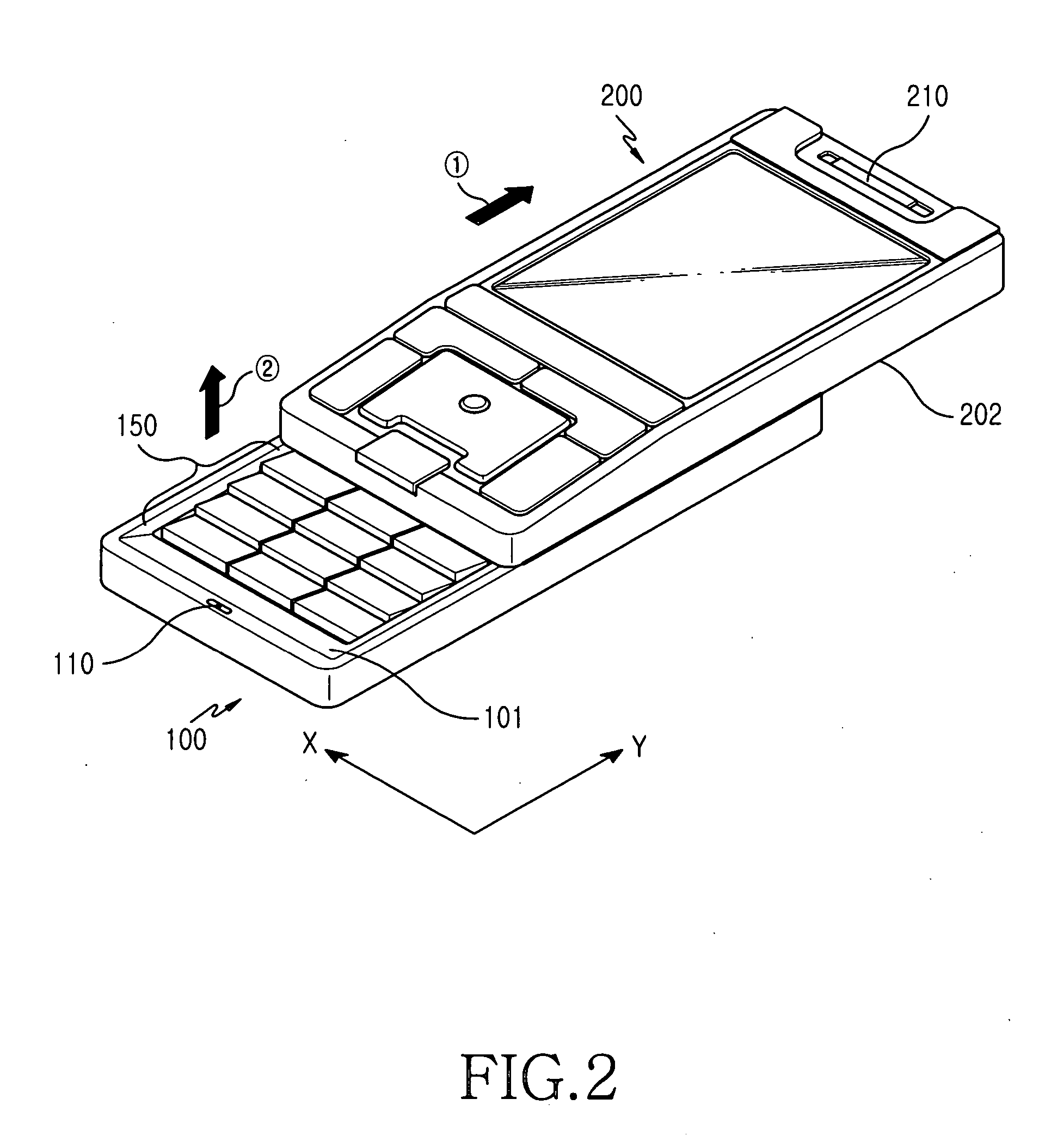 Portable communication apparatus having keys moved up/down by rotation