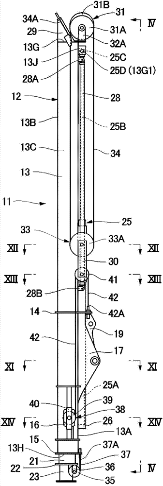 Multi-stage telescopic arm device and deep-digging excavator comprising multi-stage telescopic arm device