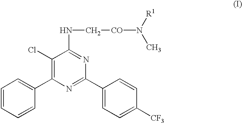[5-chloro-6-phenyl-2-(4-trifluoromethylphenyl)-4-pyrimidinylamino]acetamide derivatives, process for producing the same, medicinal compositions containing the same and intermediate of these compounds