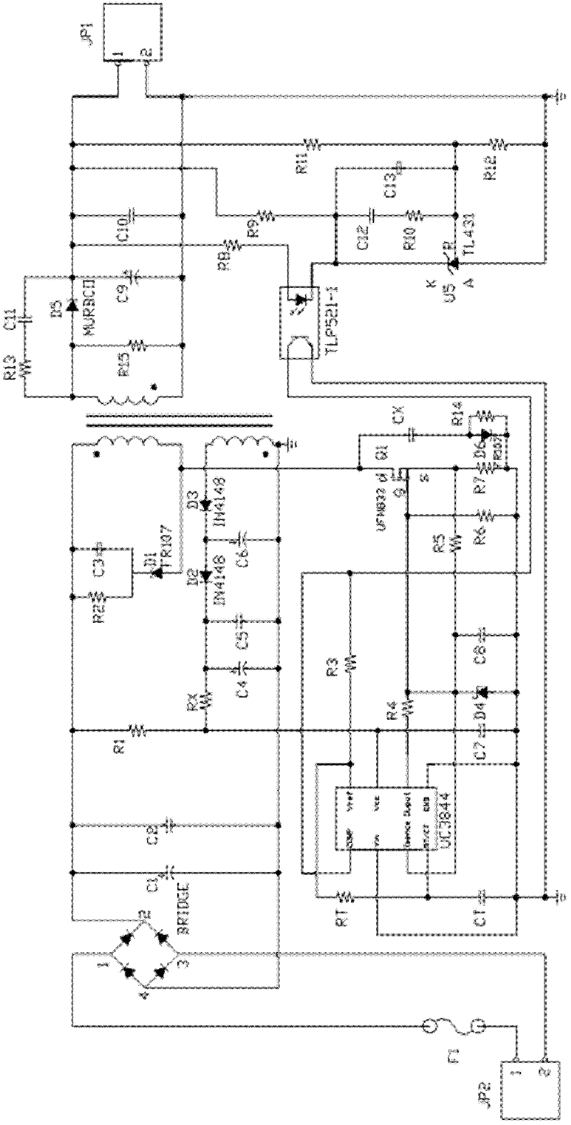 Single-circuit output flyback converter controlled in current mode