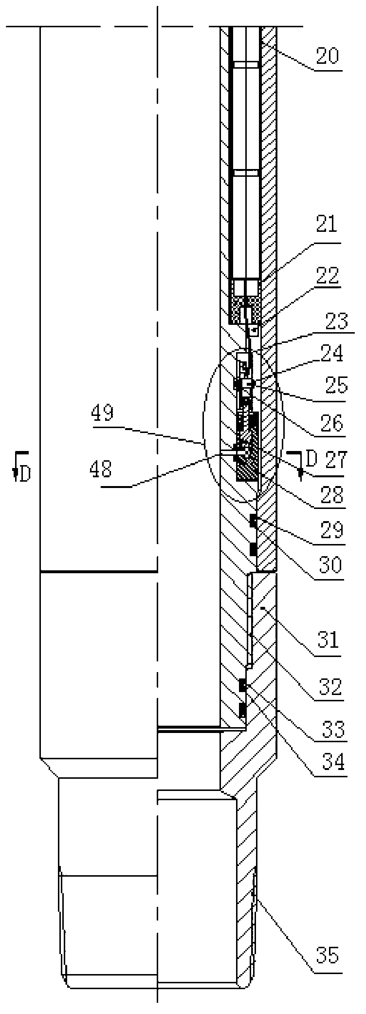 Downhole petroleum formation fracturing string tension detecting instrument