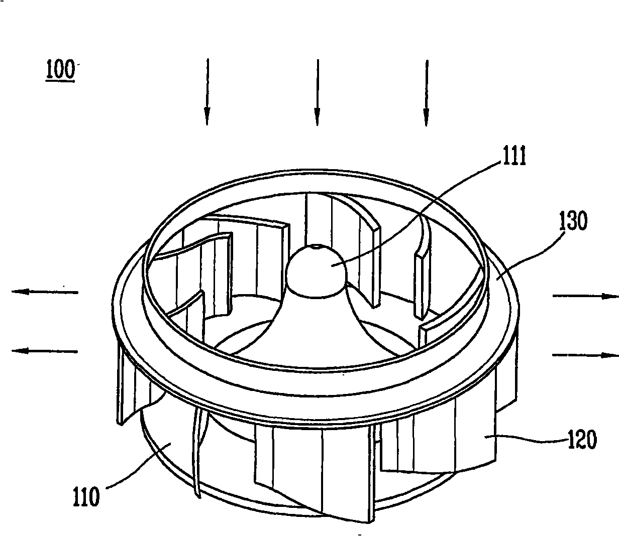 Turbo fan for blowing and refrigerator having the same