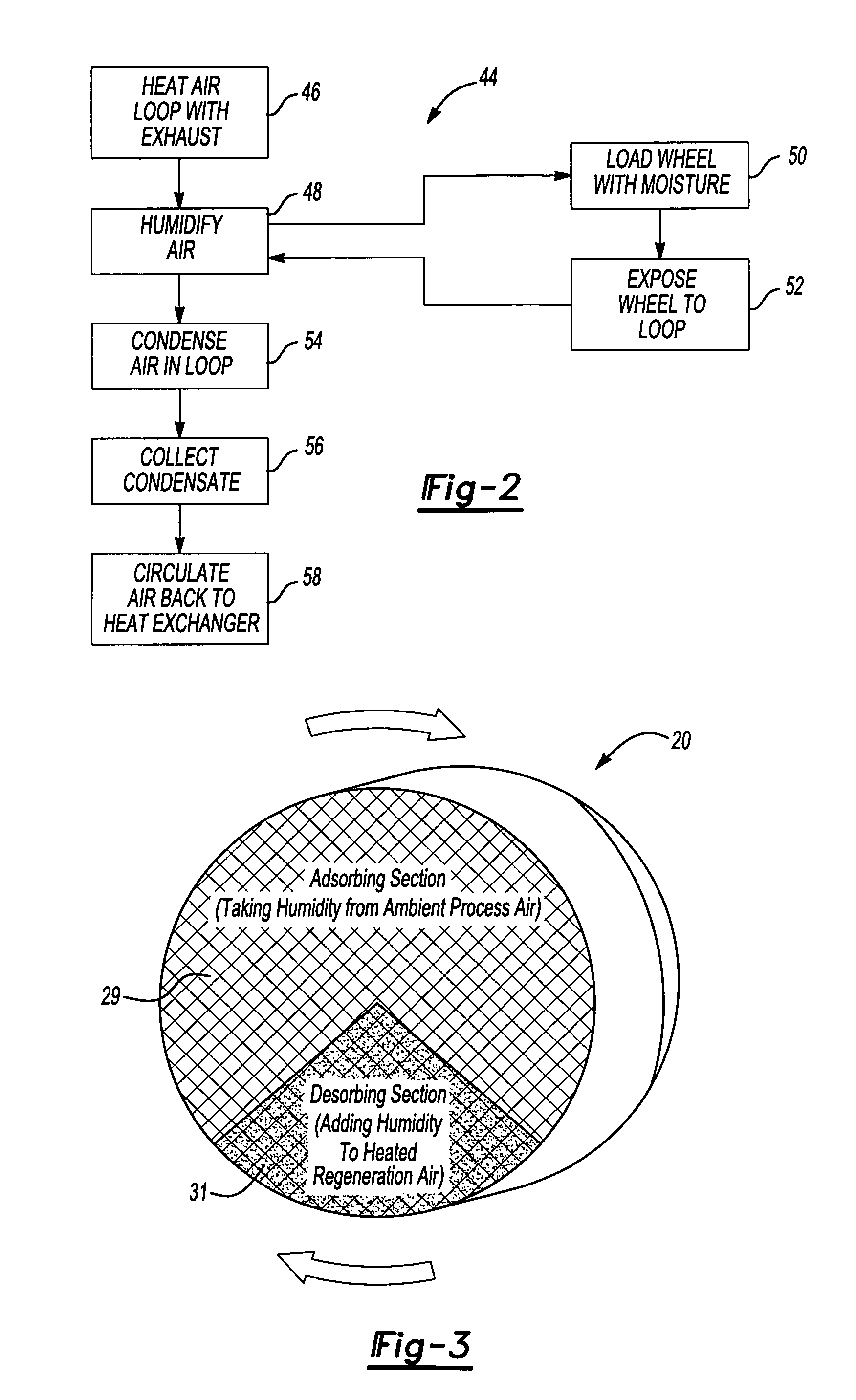 Water-from-air system using desiccant wheel and exhaust