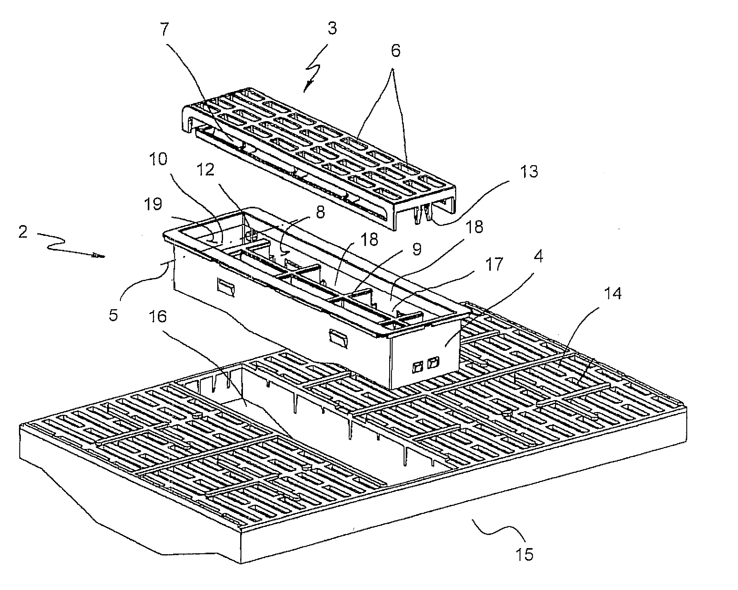 Slatted device for stable floors