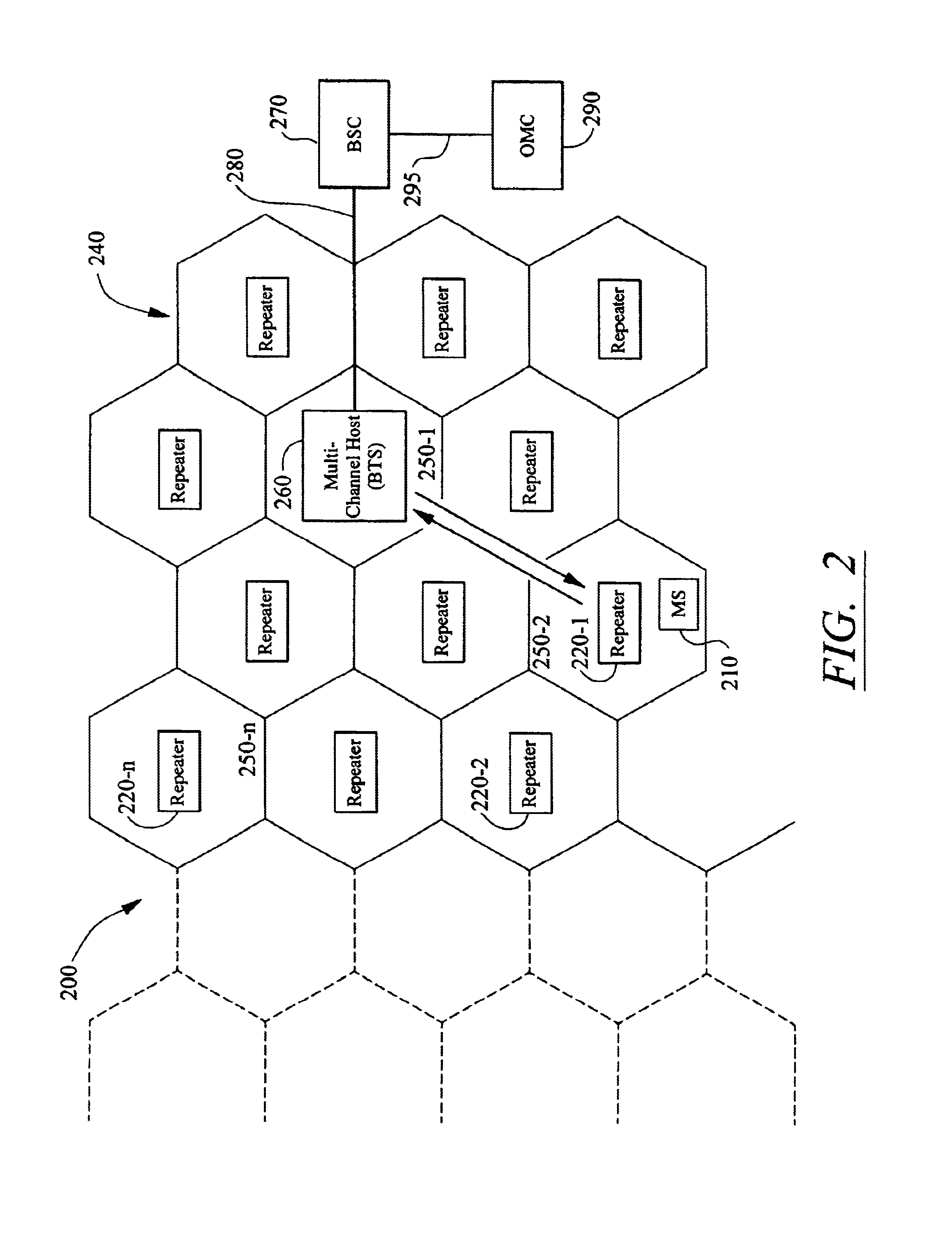 Method and apparatus employing wireless in-band signaling for downlink transmission of commands and uplink transmission of status for a wireless system repeater