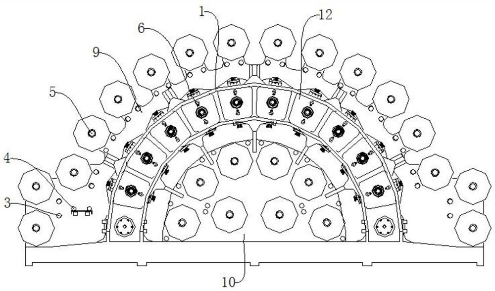 Die-cutting machine with tool aprons arranged in arc shape