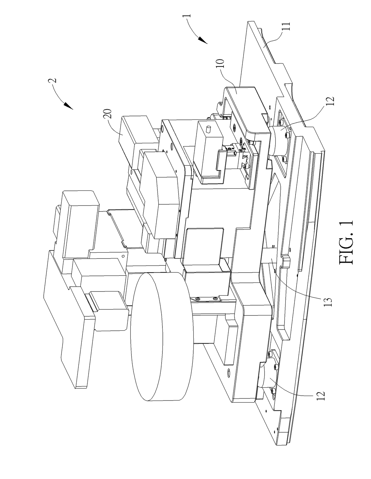 Locking mechanism for locking a floating platform loaded with a machine onto a base, shock absorbing device with locking mechanism, and method thereof