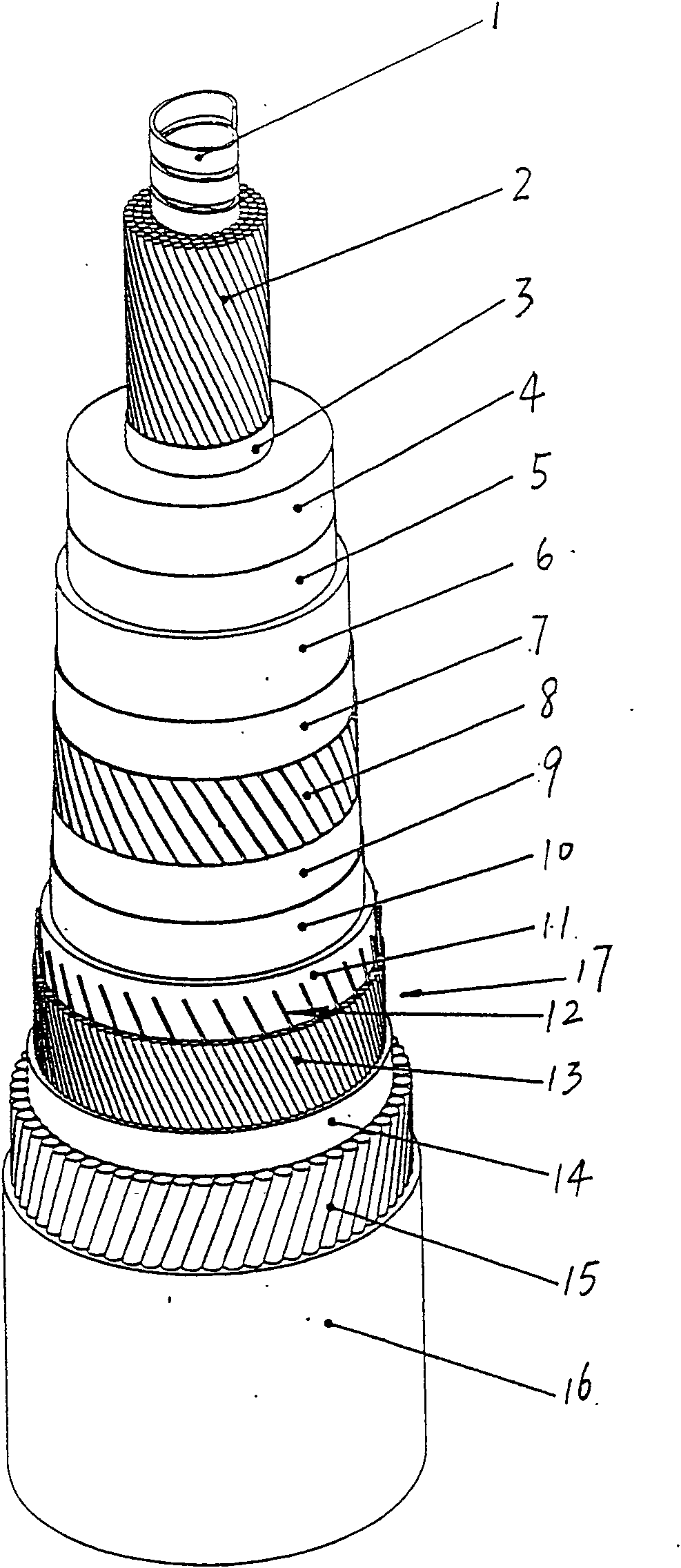 Optical fibre composite electric power seabed oil-filled cable