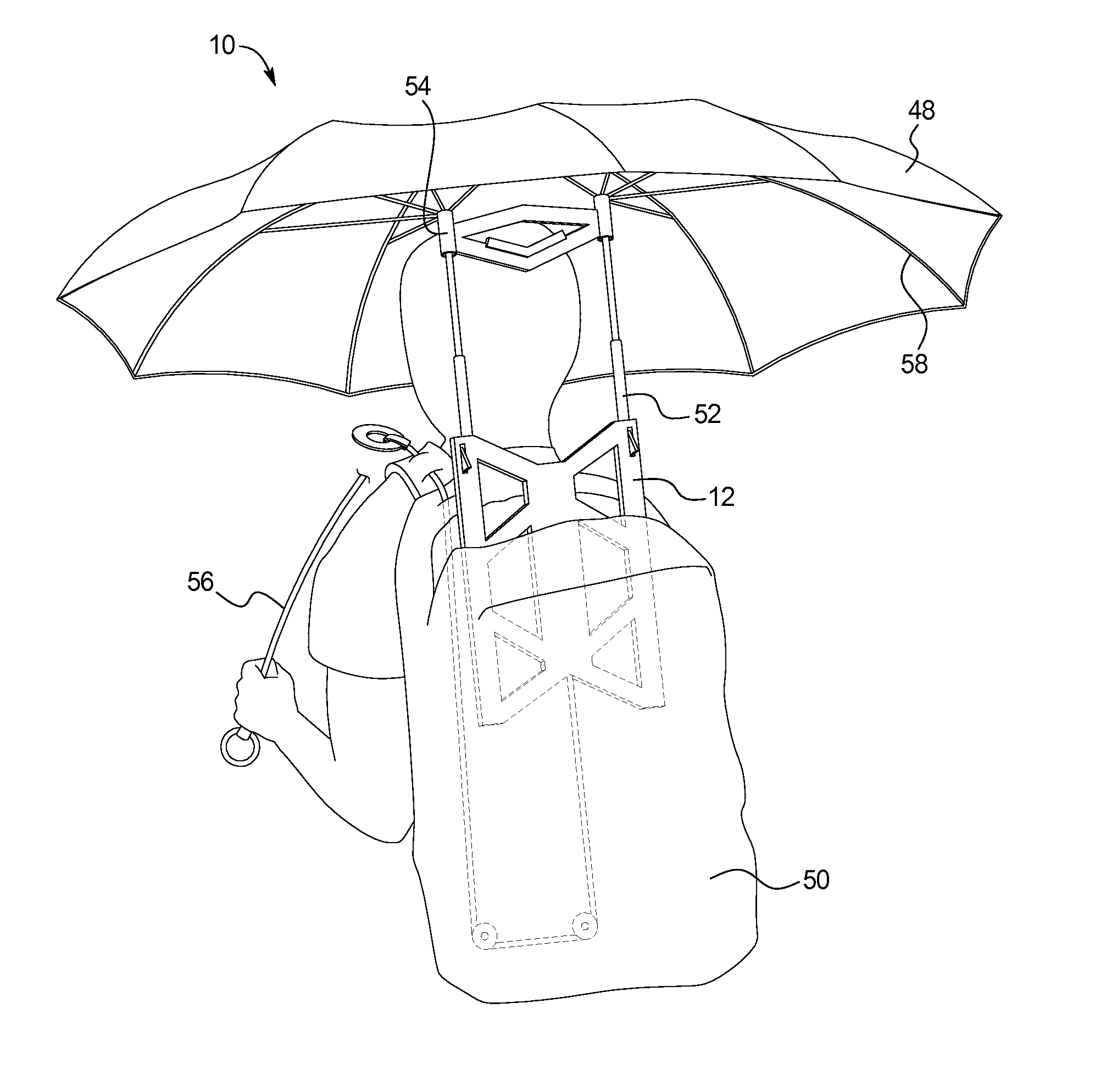 Umbrella backpack and deployment mechanism
