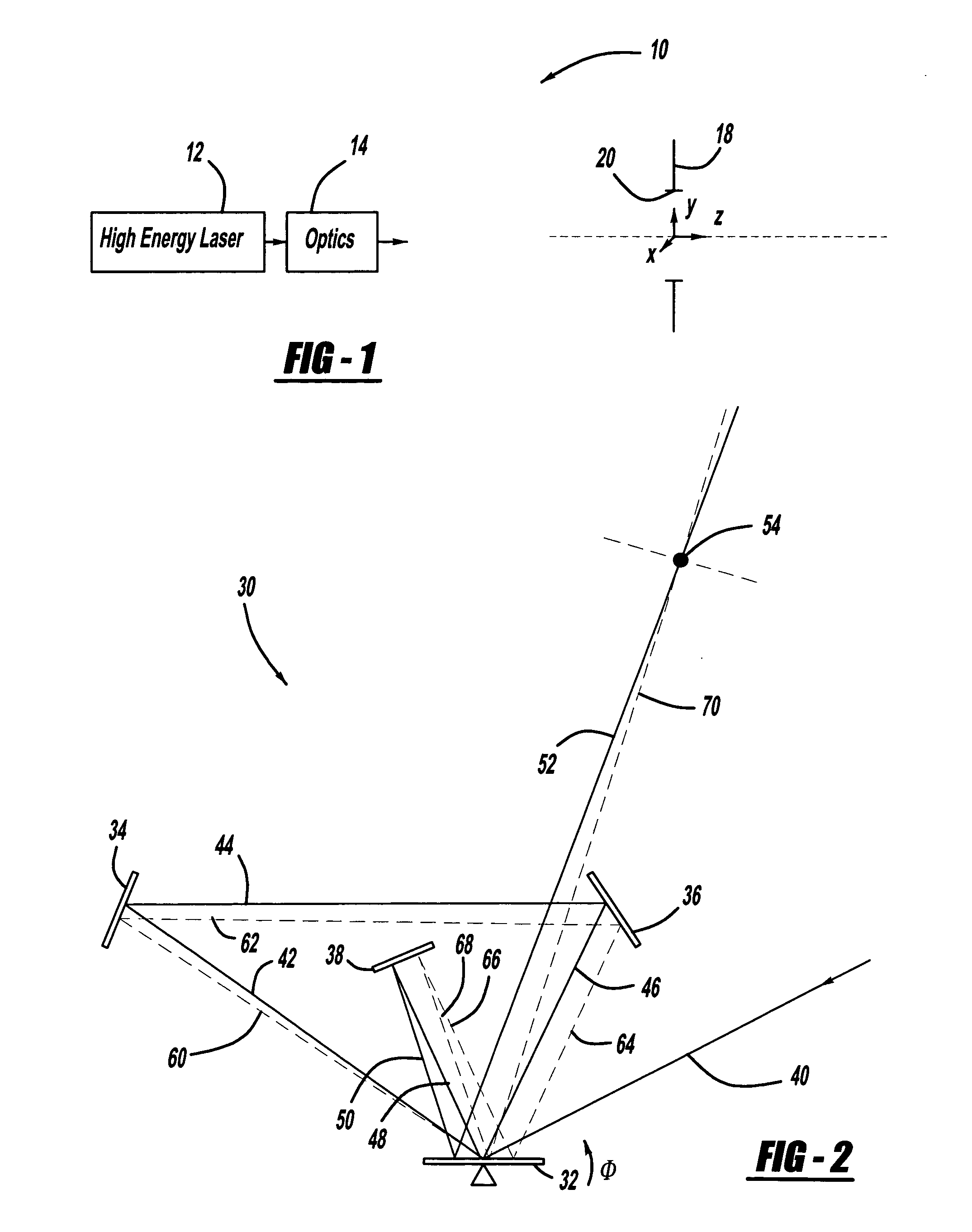 Optical architecture requiring a single tilt mirror to pass a collimated beam through an aperture stop, centered, at a desired angle, in one or two dimensions