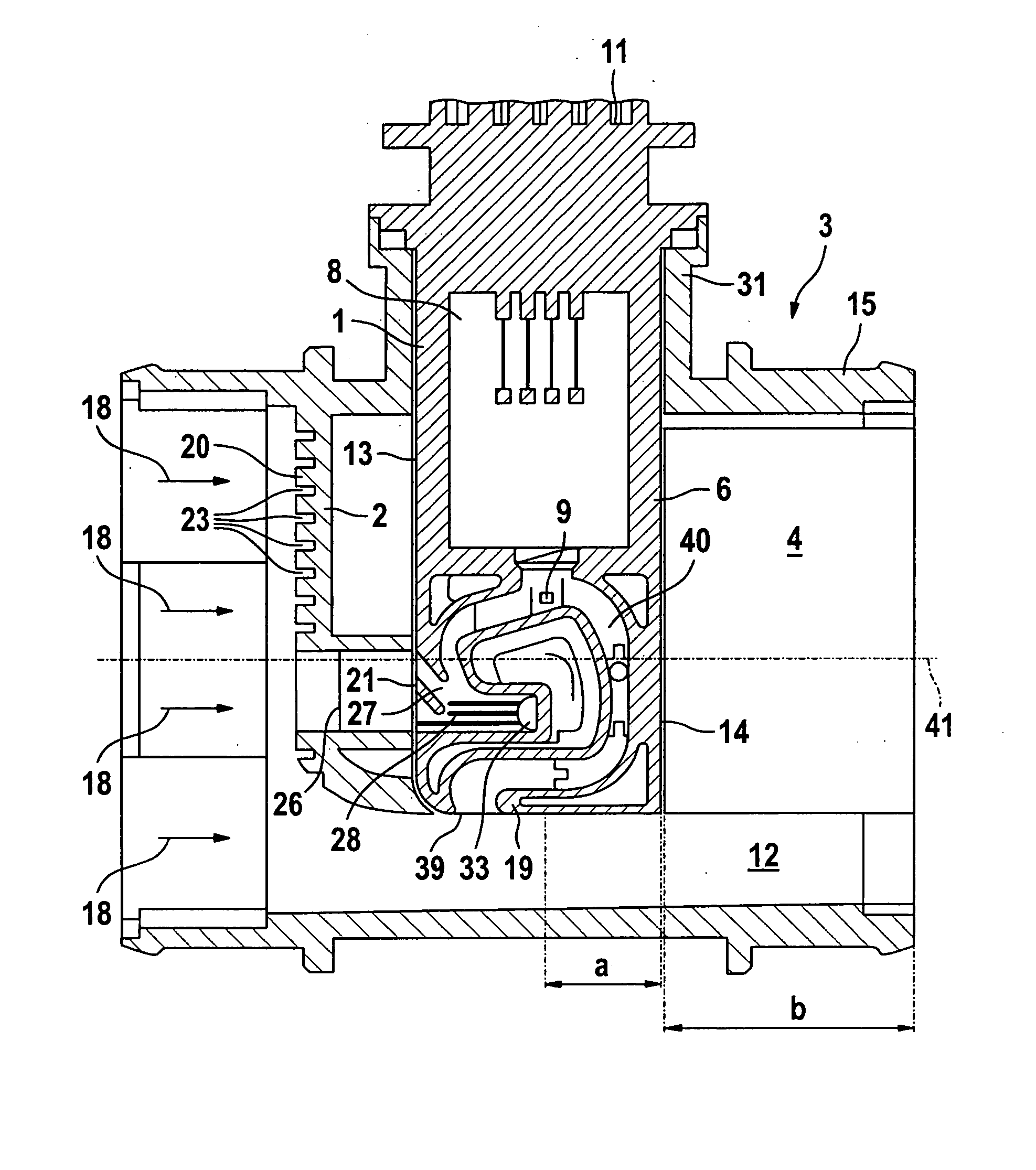Device for determining at least one parameter of a medium flowing in a conduit