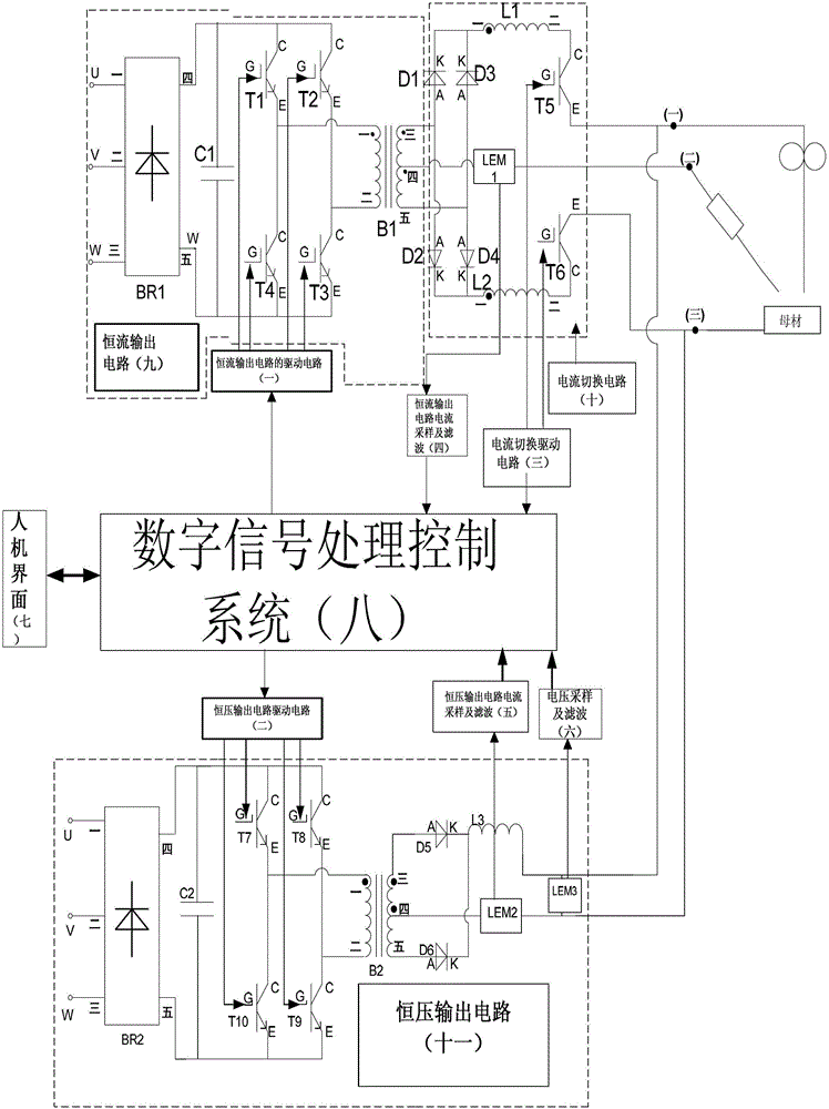 Double arc hybrid welding power supply device