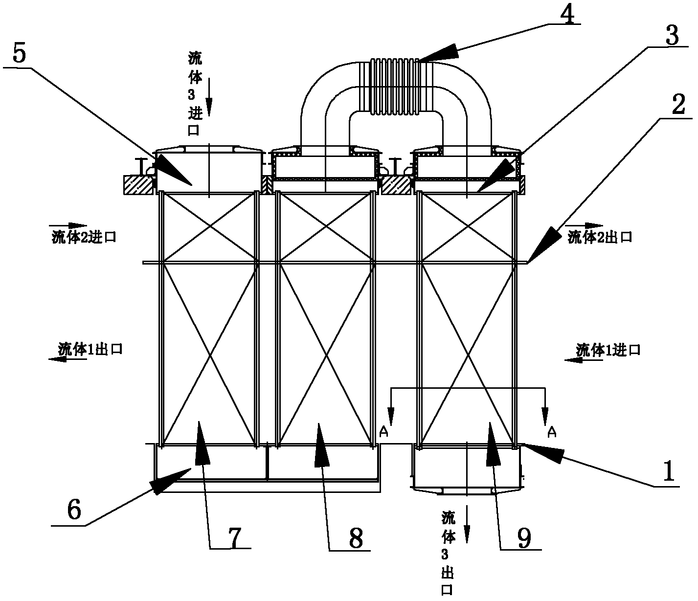 Three-fluid sleeve type heat-pipe heat exchanger