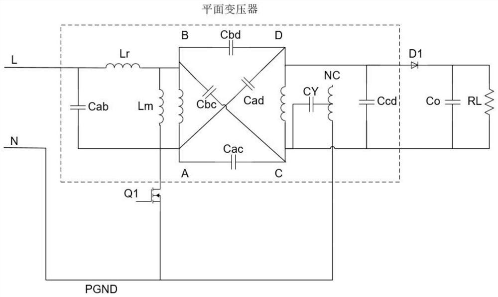 Planar transformer structure integrated with Y capacitor