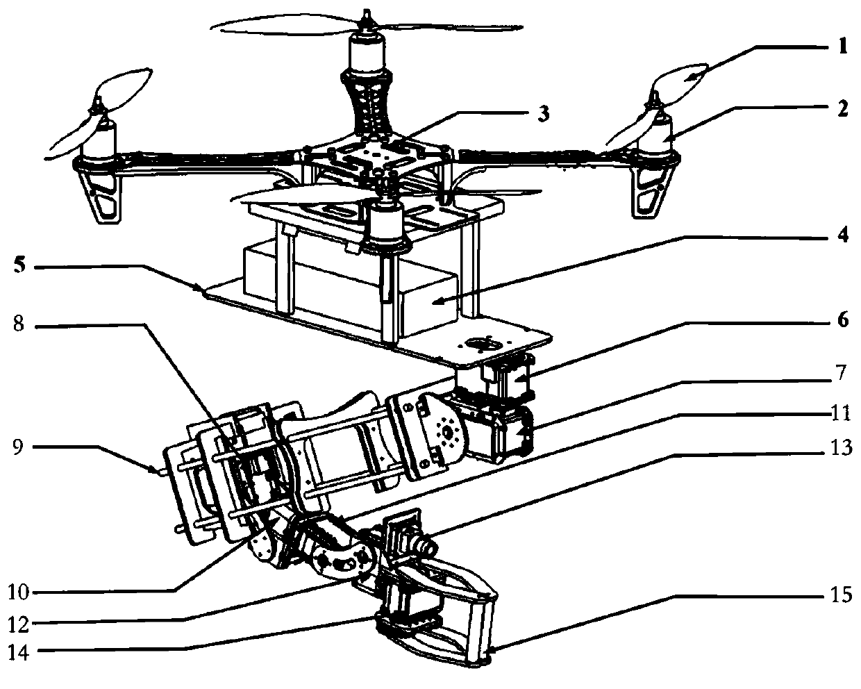 Natural property based vision servo grabbing method of flying mechanical arm