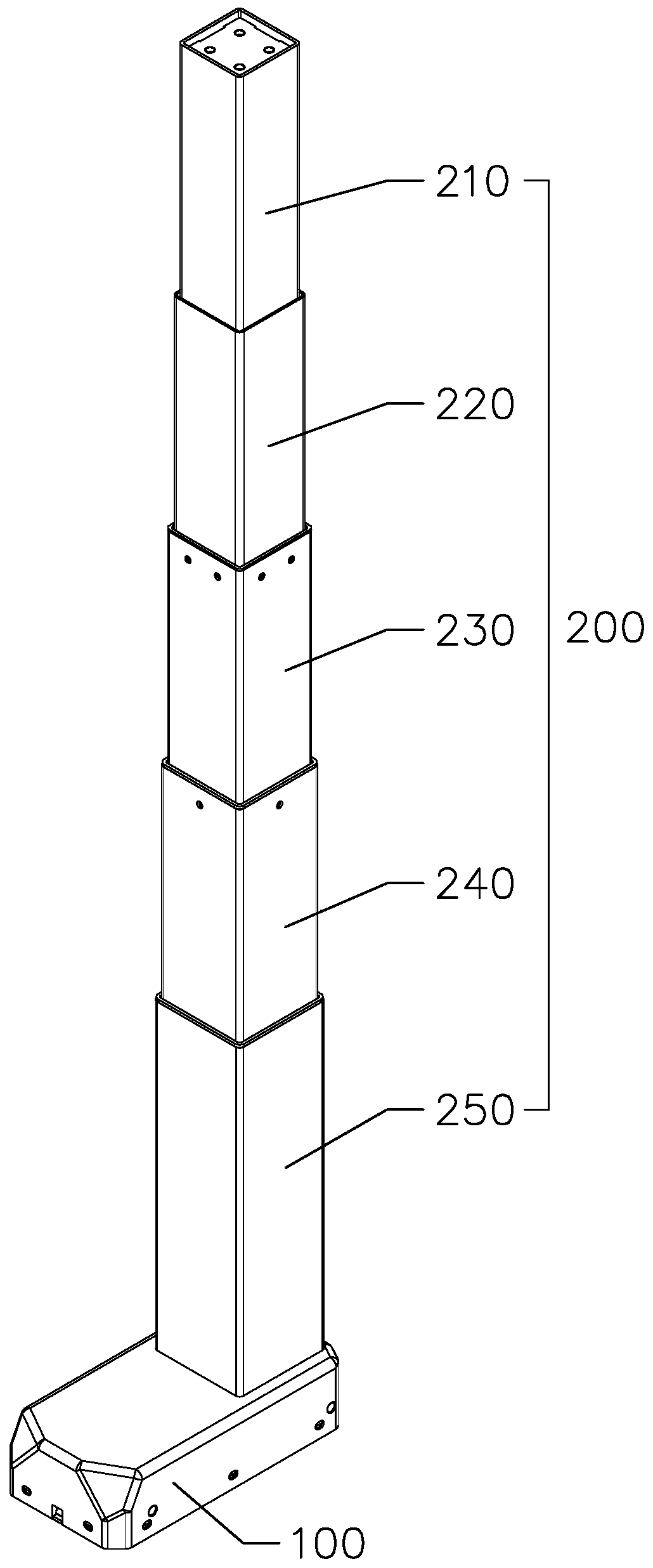 Lifting stand column with small installation distance