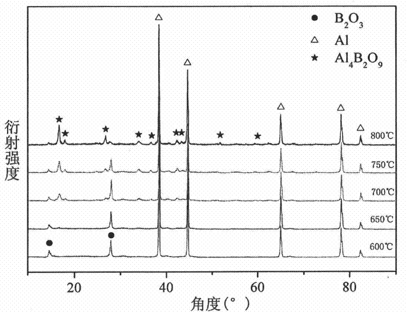 Method for growing and preparing aluminium borate whisker/ aluminium composite powder on aluminium powder surface in situ