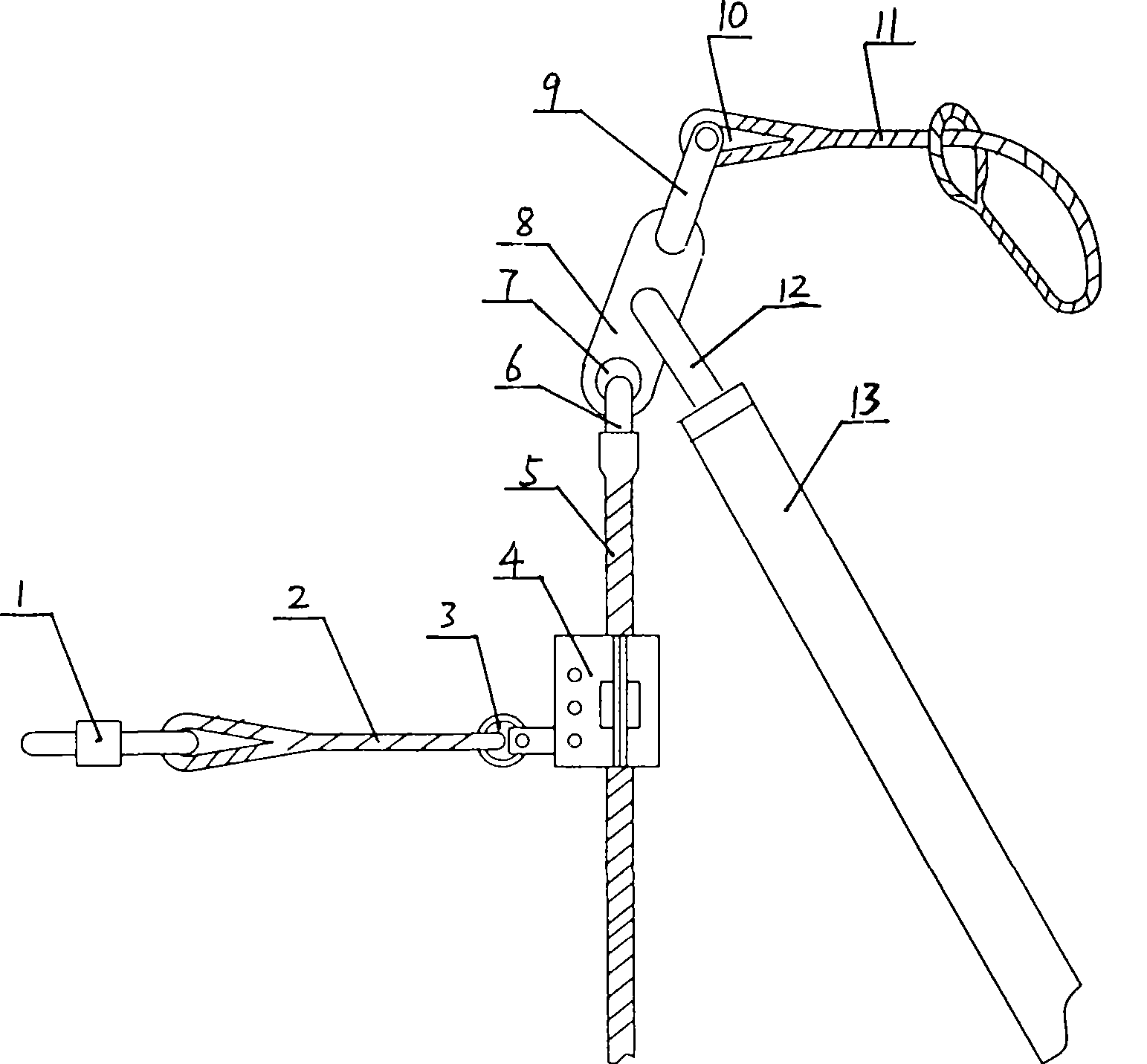 Falling-proof equipment for human on electrical pole with rope sleeve regulating lever