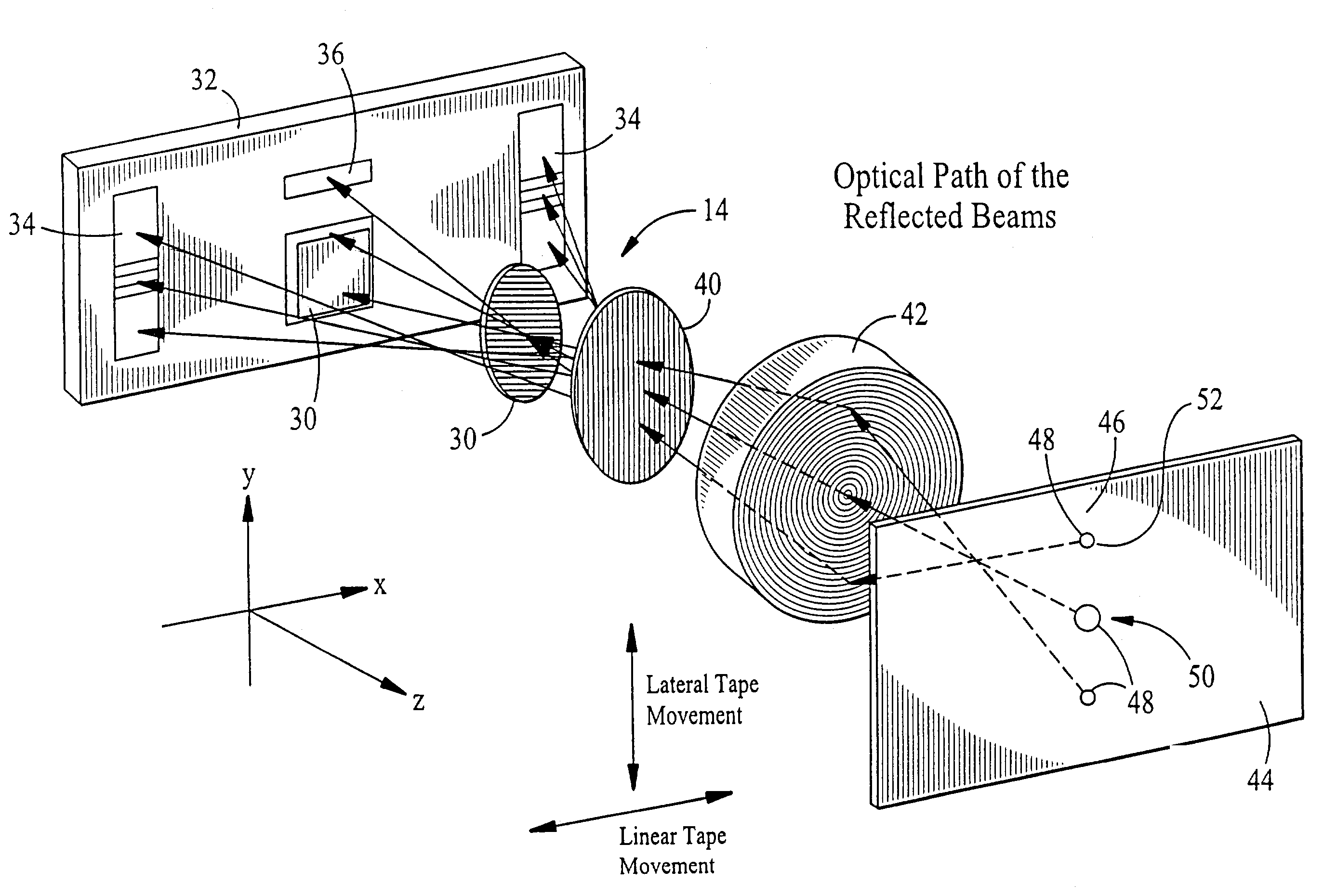 Optical apparatus for tracking a magnetic tape