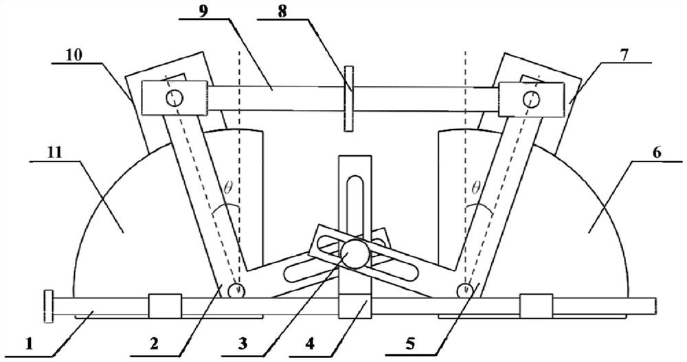 Distance and angle synchronously-adjustable linkage device, receiving and transmitting module and plane stress field detection device and method