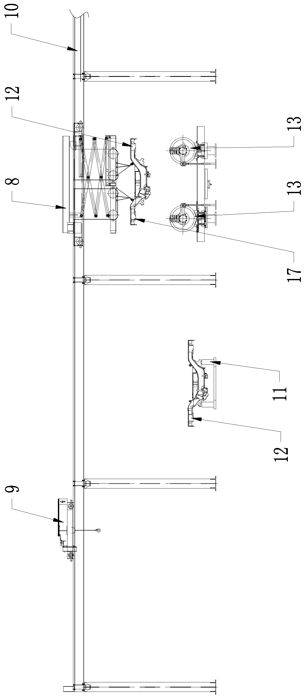 Automatic falling assembly device for bogie