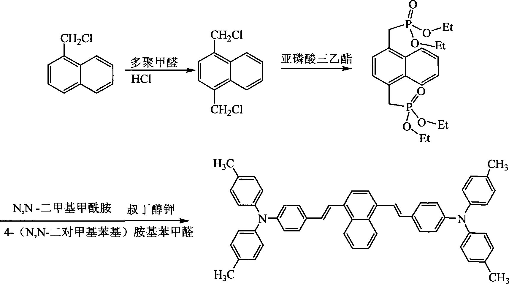 1,4 di[4-(n,n-p-methylphenyl amido)styryl]naphthyl and method of manufacturing the same and application thereof