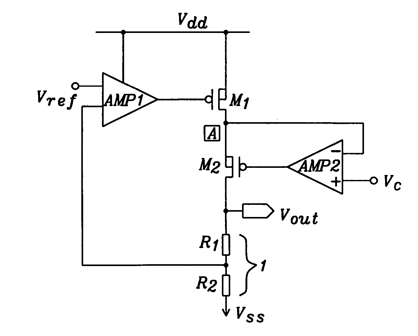 Voltage regulator output stage with low voltage MOS devices