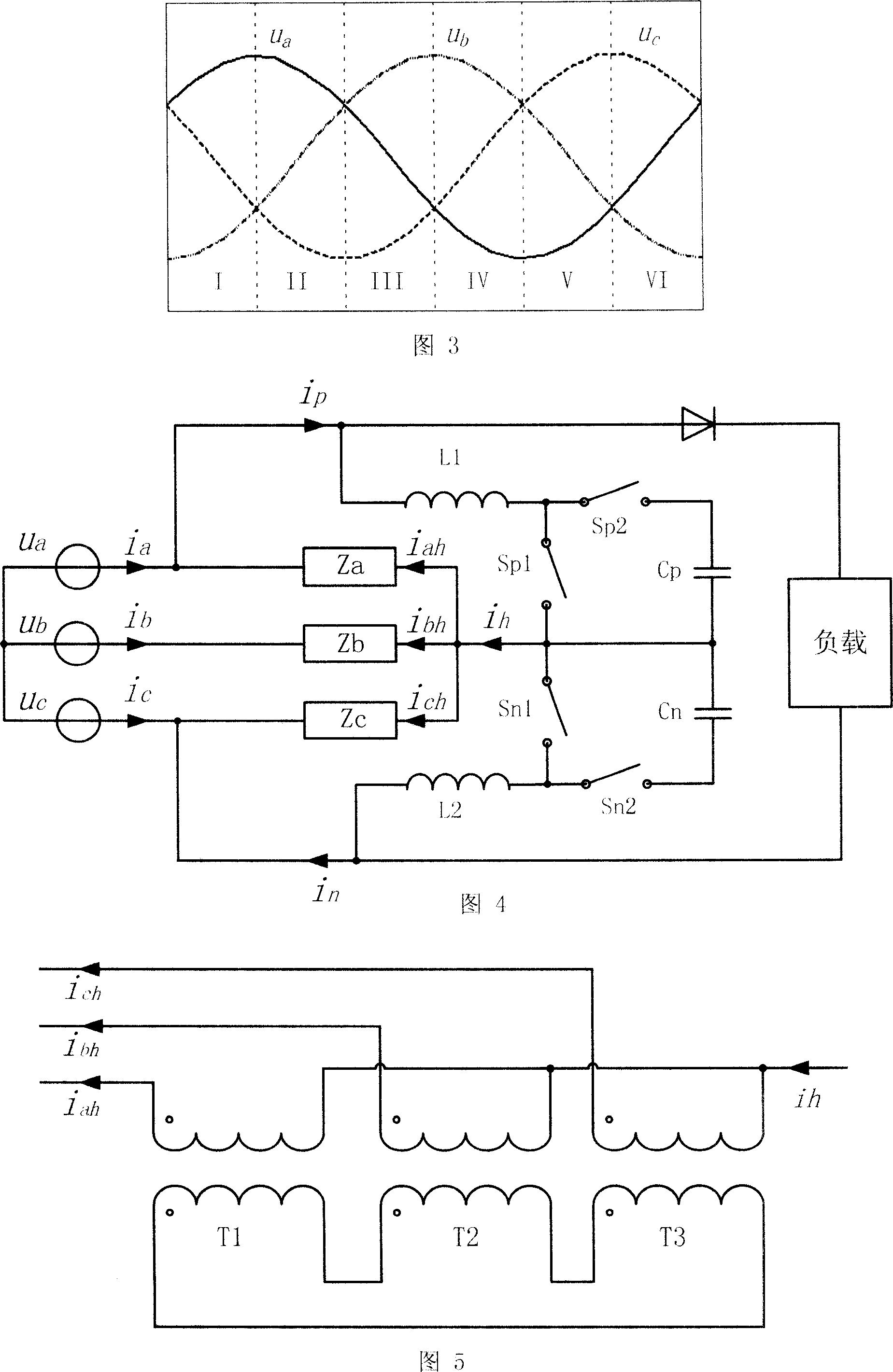 Three phase rectifier bridge active power filter circuit using impedance coupling