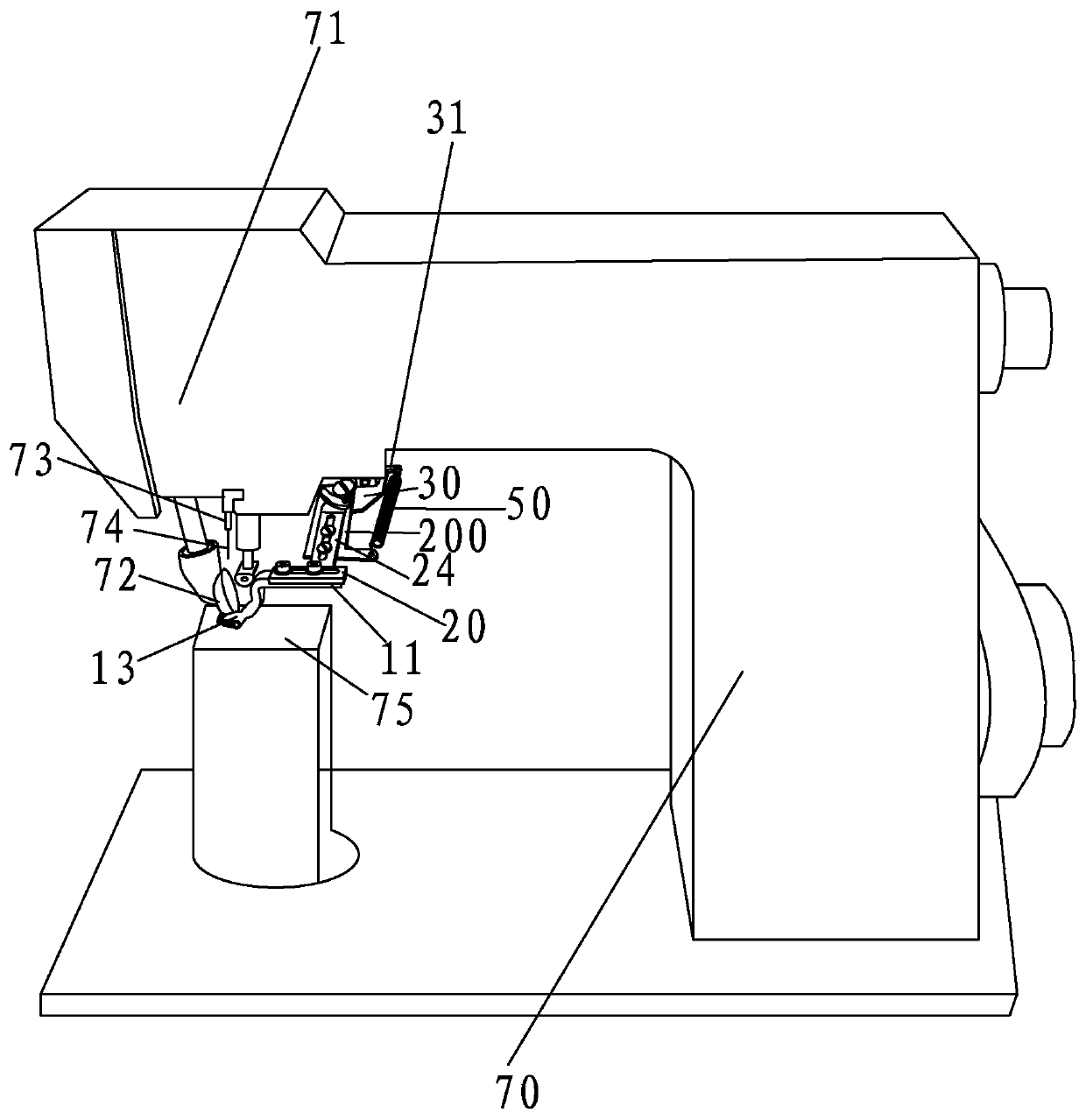 Decorative strip guiding mechanism and stitching machine adopting same