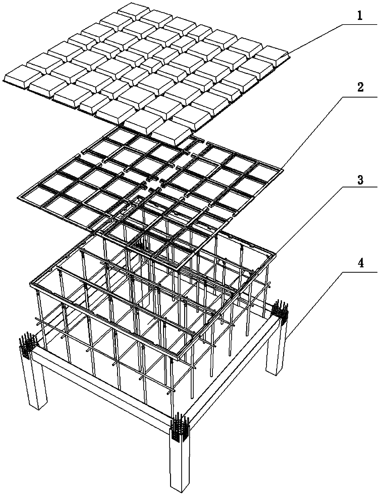 Assembled-type dense rib beam floor system combination template and construction method