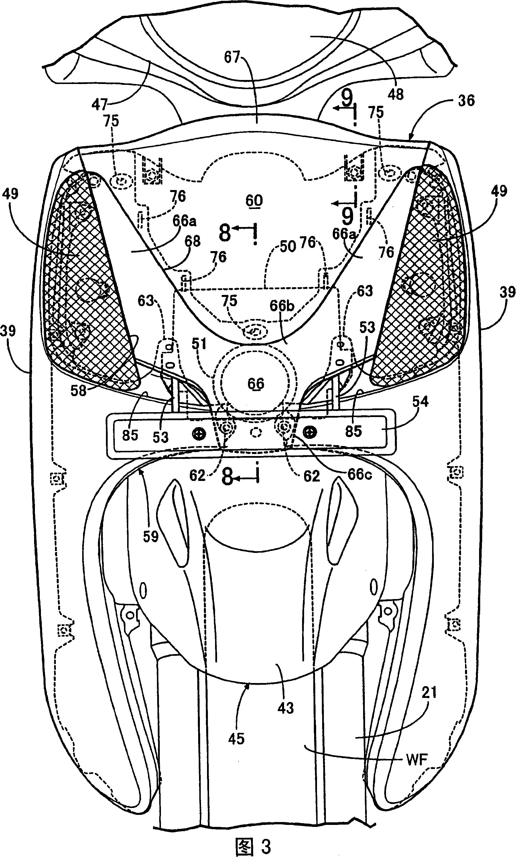 Foreside bodywork cover structure of motorcycle