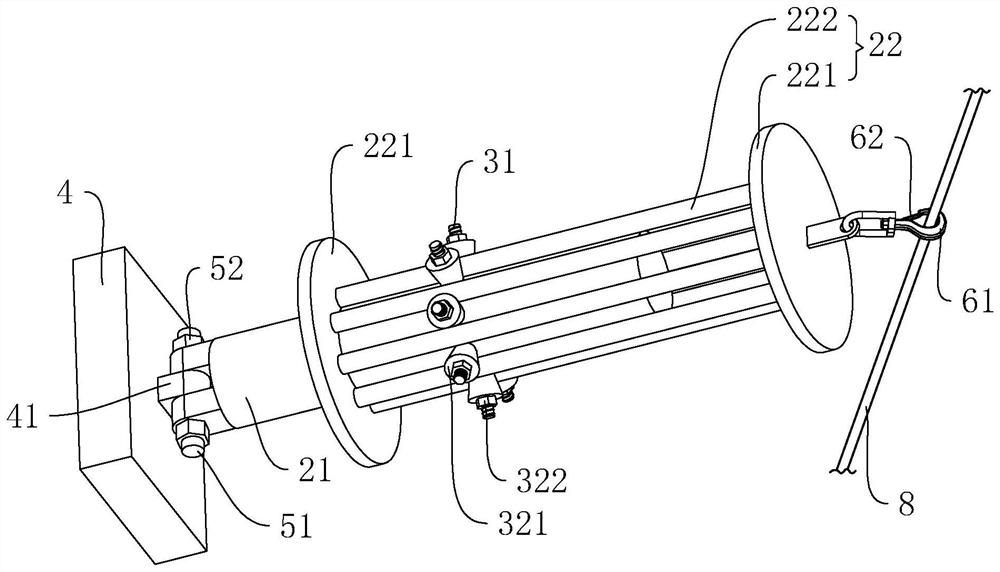 A replacement device and replacement method for tension insulator strings used in substations