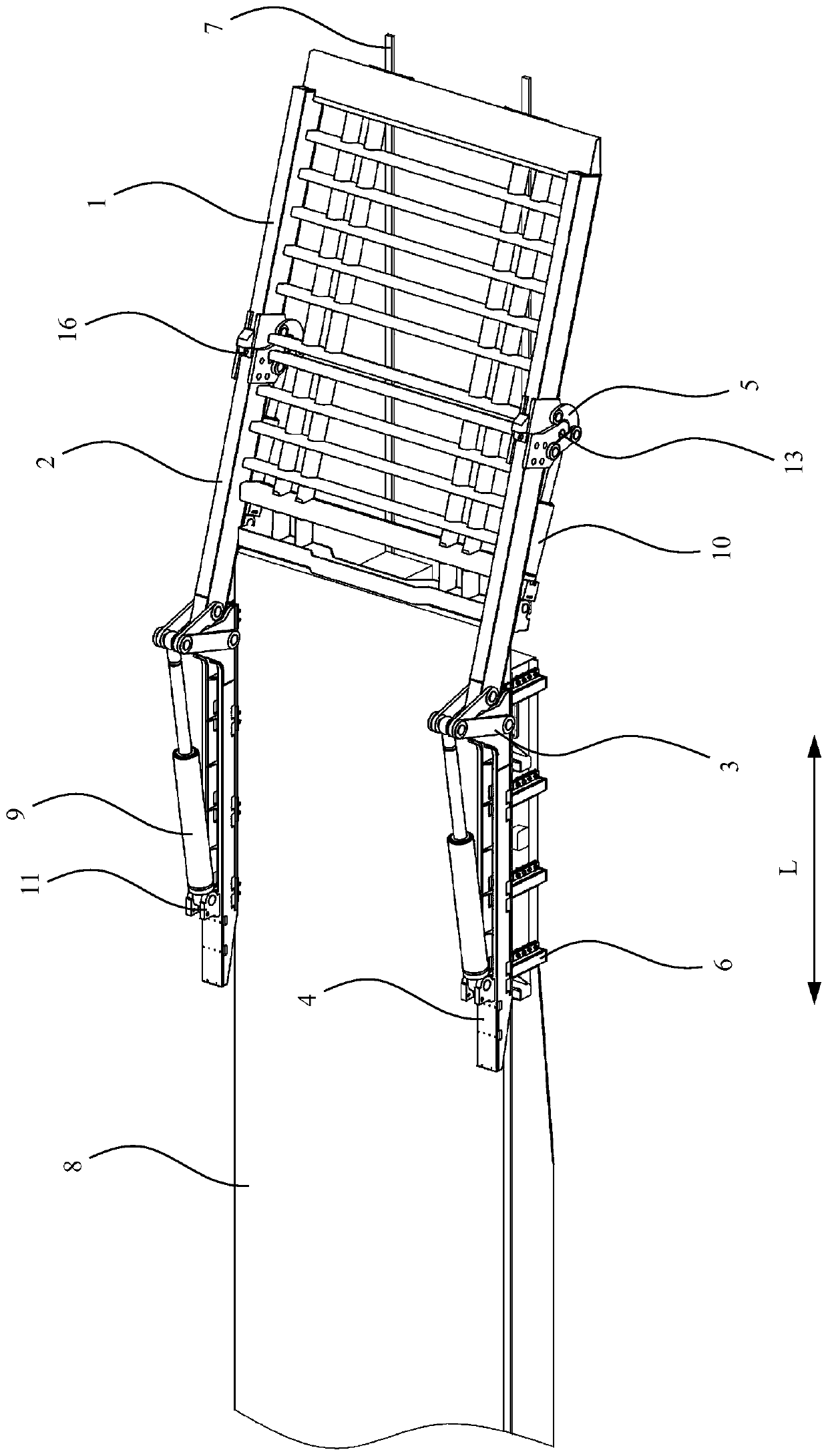 A railway flat car bridge crossing device