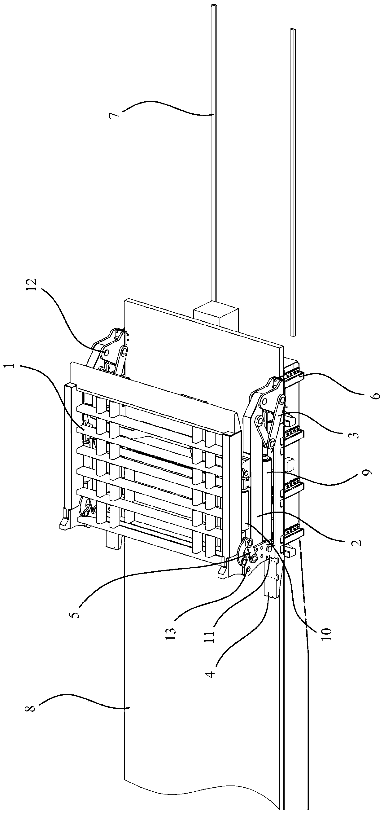 A railway flat car bridge crossing device