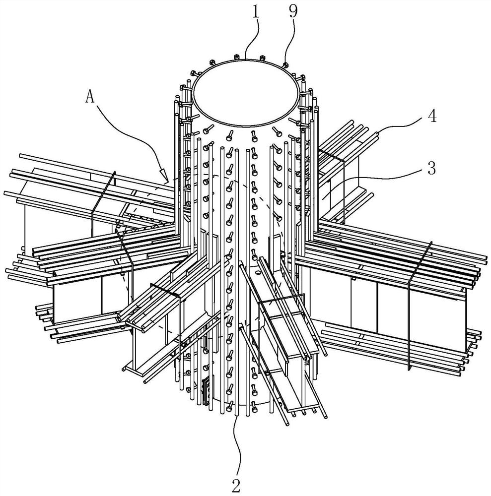 Connecting structure of stiff tubular column and reinforced concrete beam column