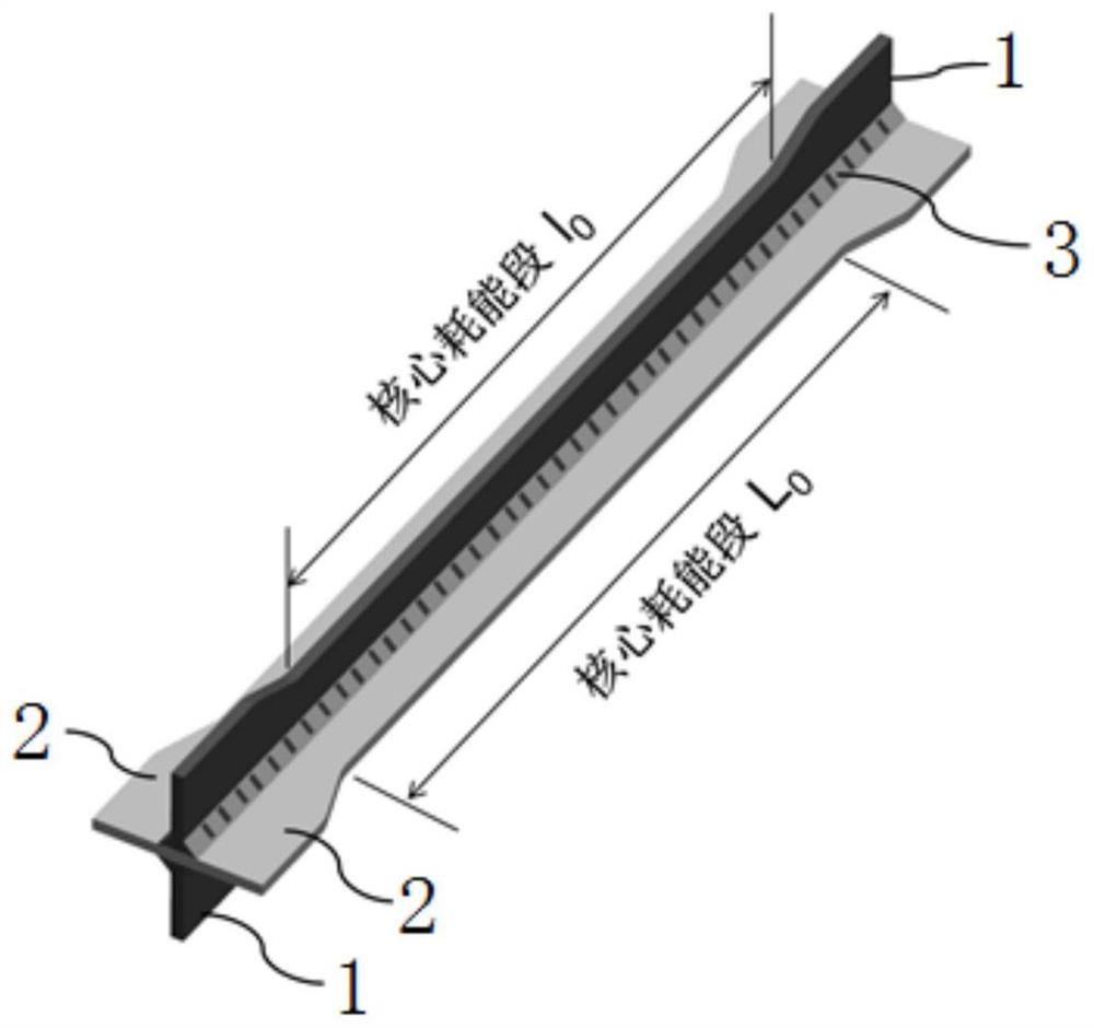 Core energy dissipation structure with enhanced ductility and buckling-restrained energy dissipation support