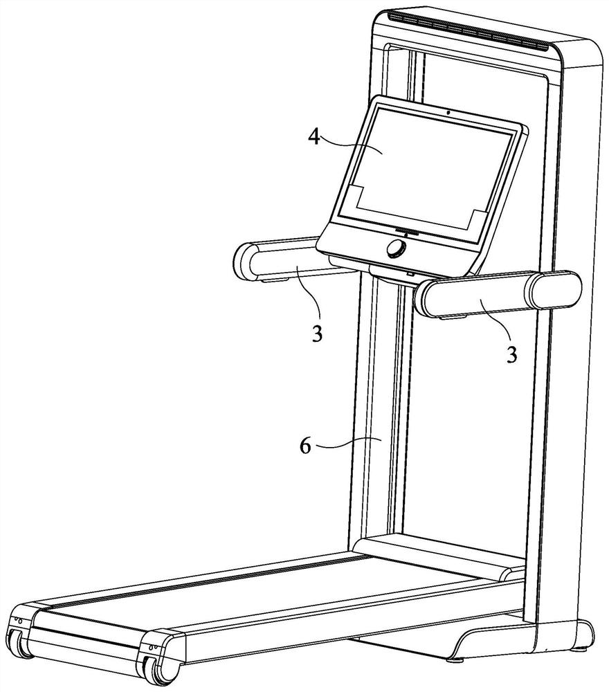 Display screen position adjusting device on armrest of fitness center