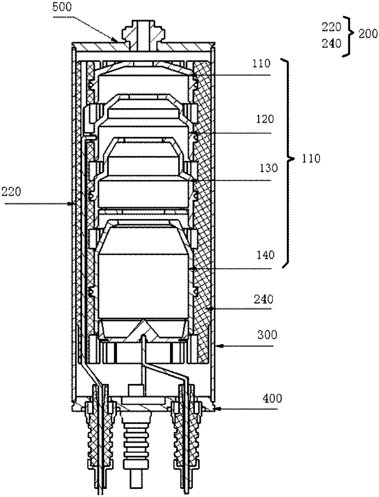 Lead-through multi-stage step-down collector