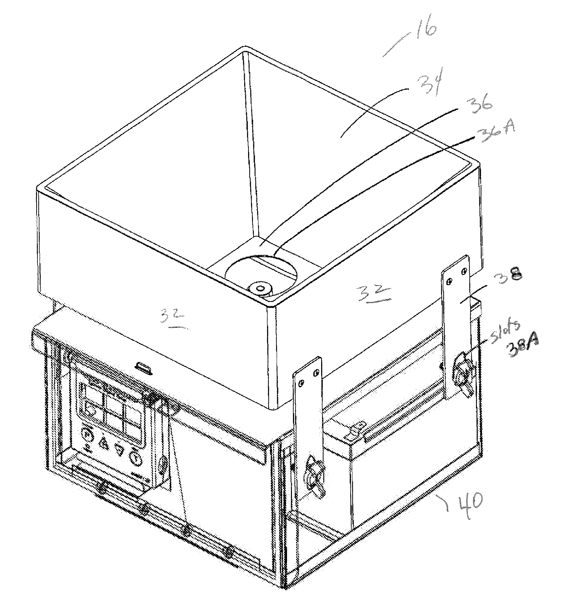 Integral control box, spinner and funnel unit with adjustable legs