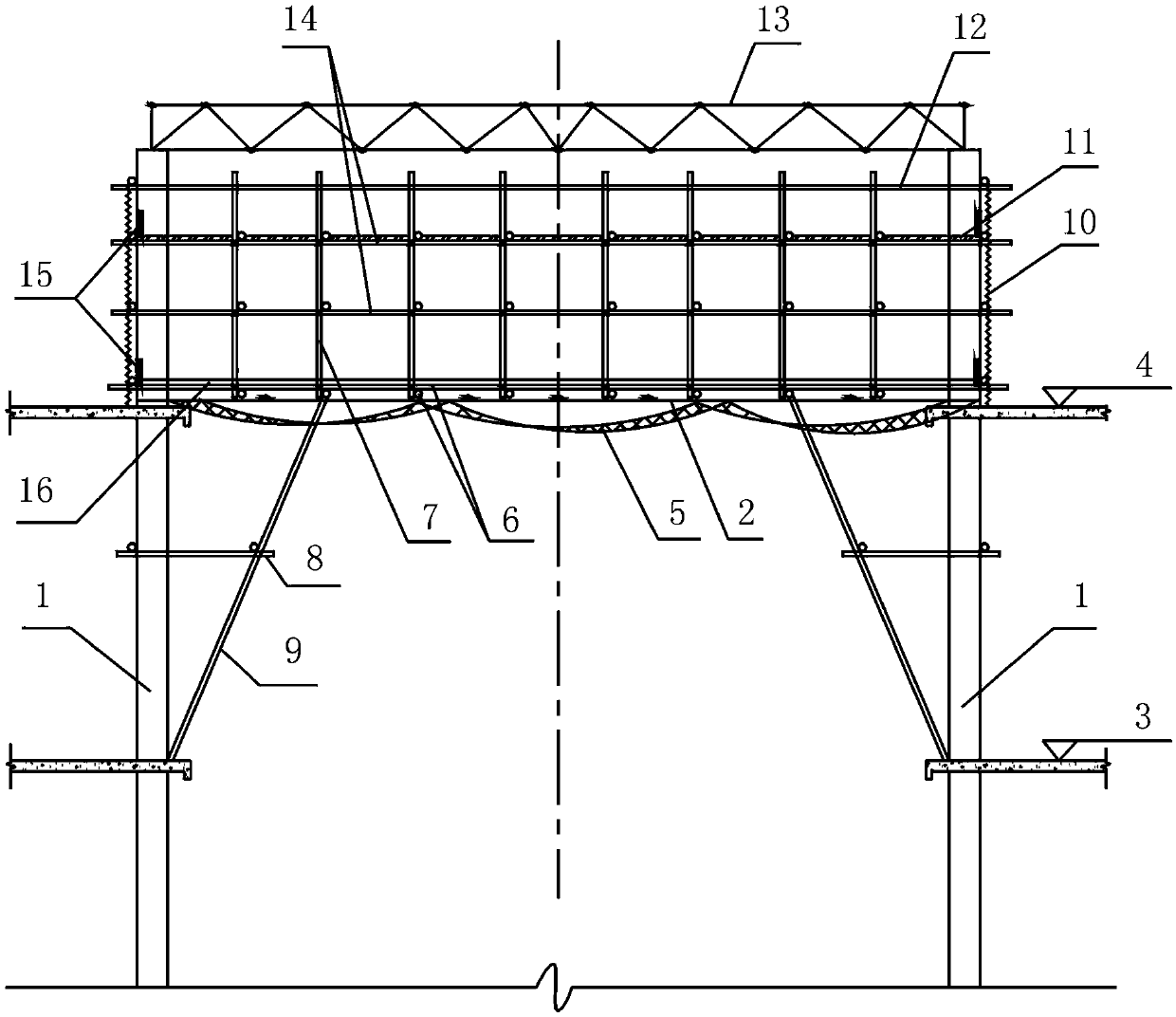 Suspended cable-pipe composite scaffolding construction platform and construction method of protection system