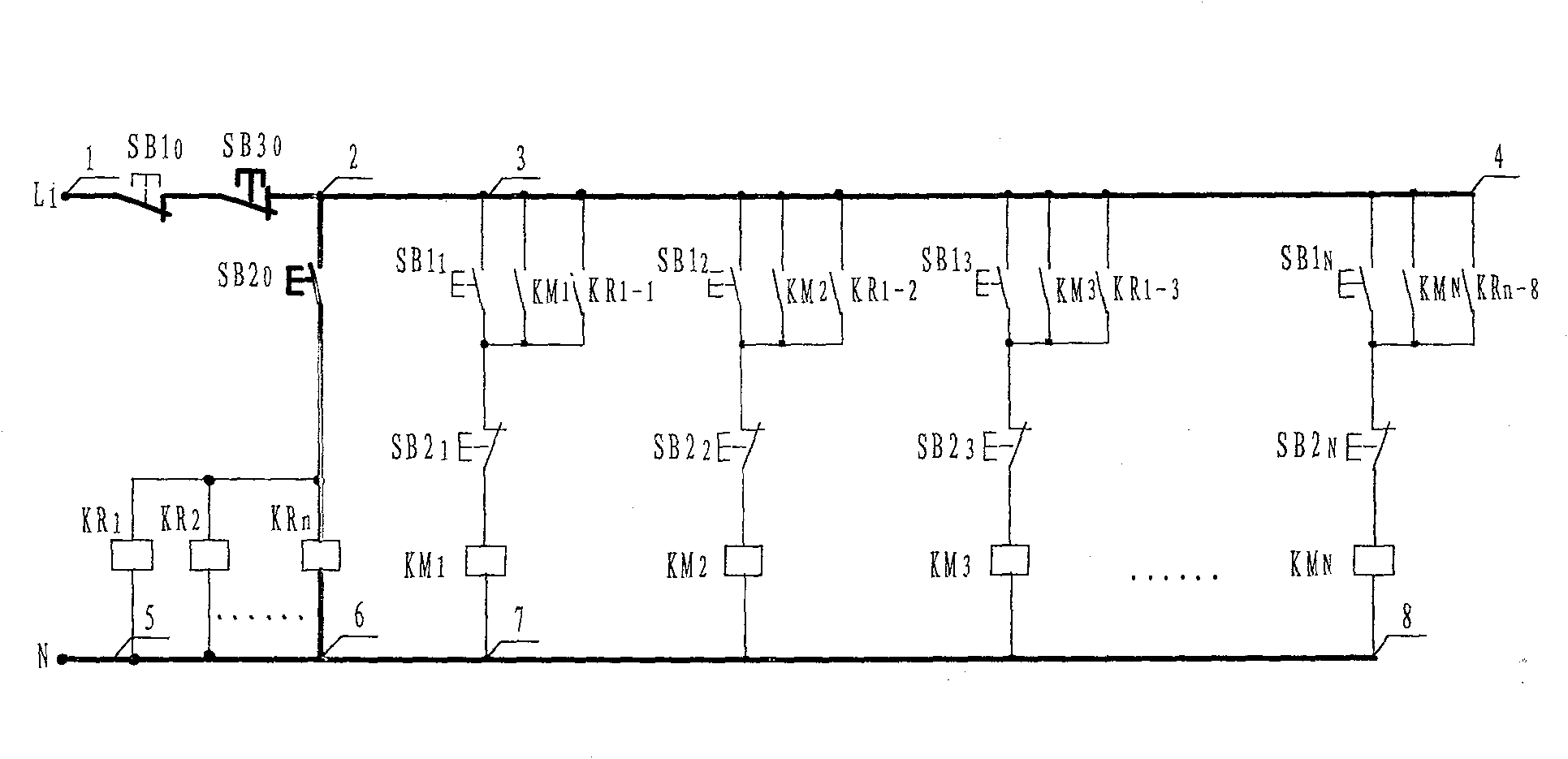 Circuit and method for distant controlling a plurality of electrical equipments by a pair of push-buttons