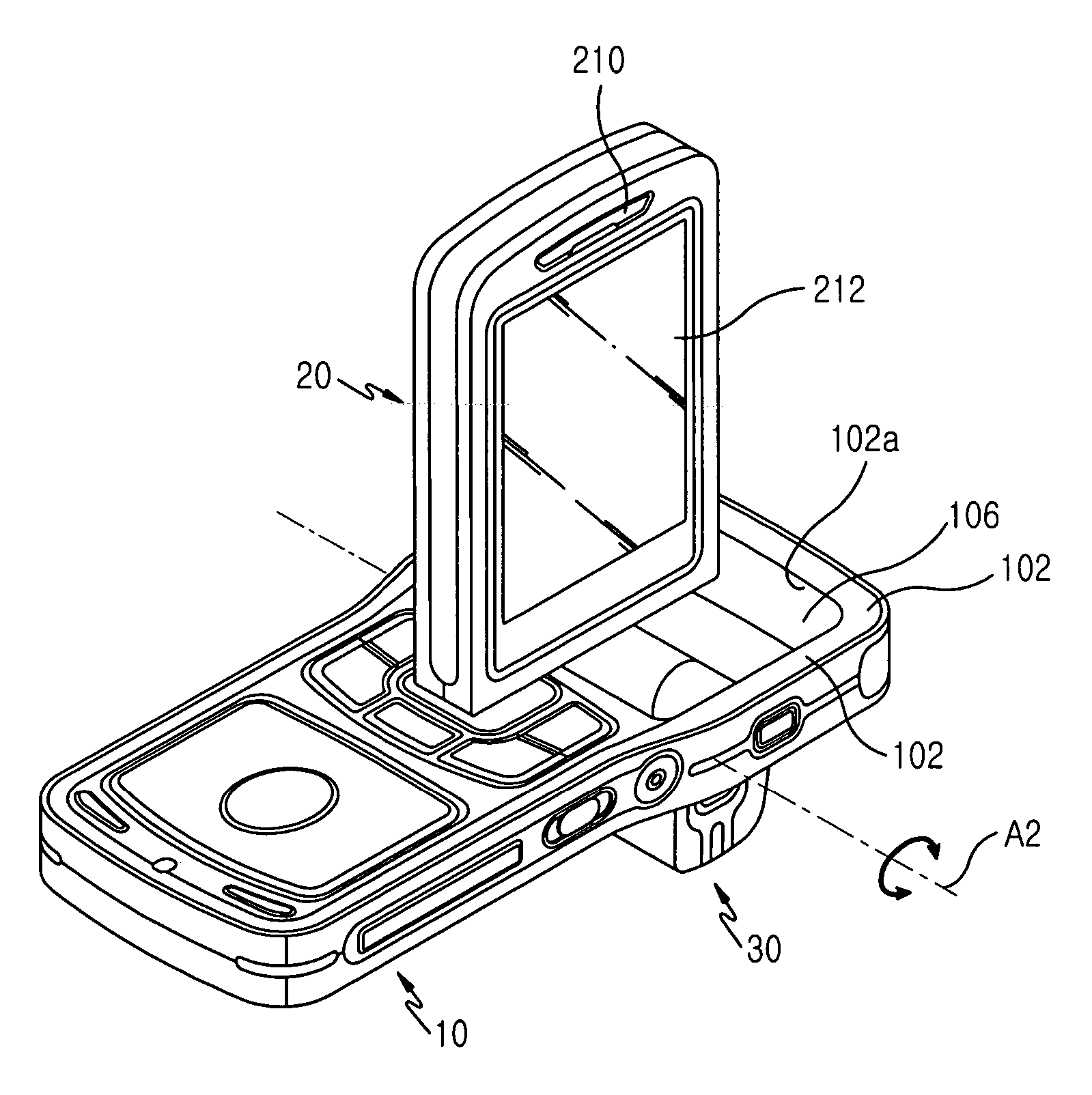 Portable communication apparatus having triple-axis hinge folder and rotation locking device thereof