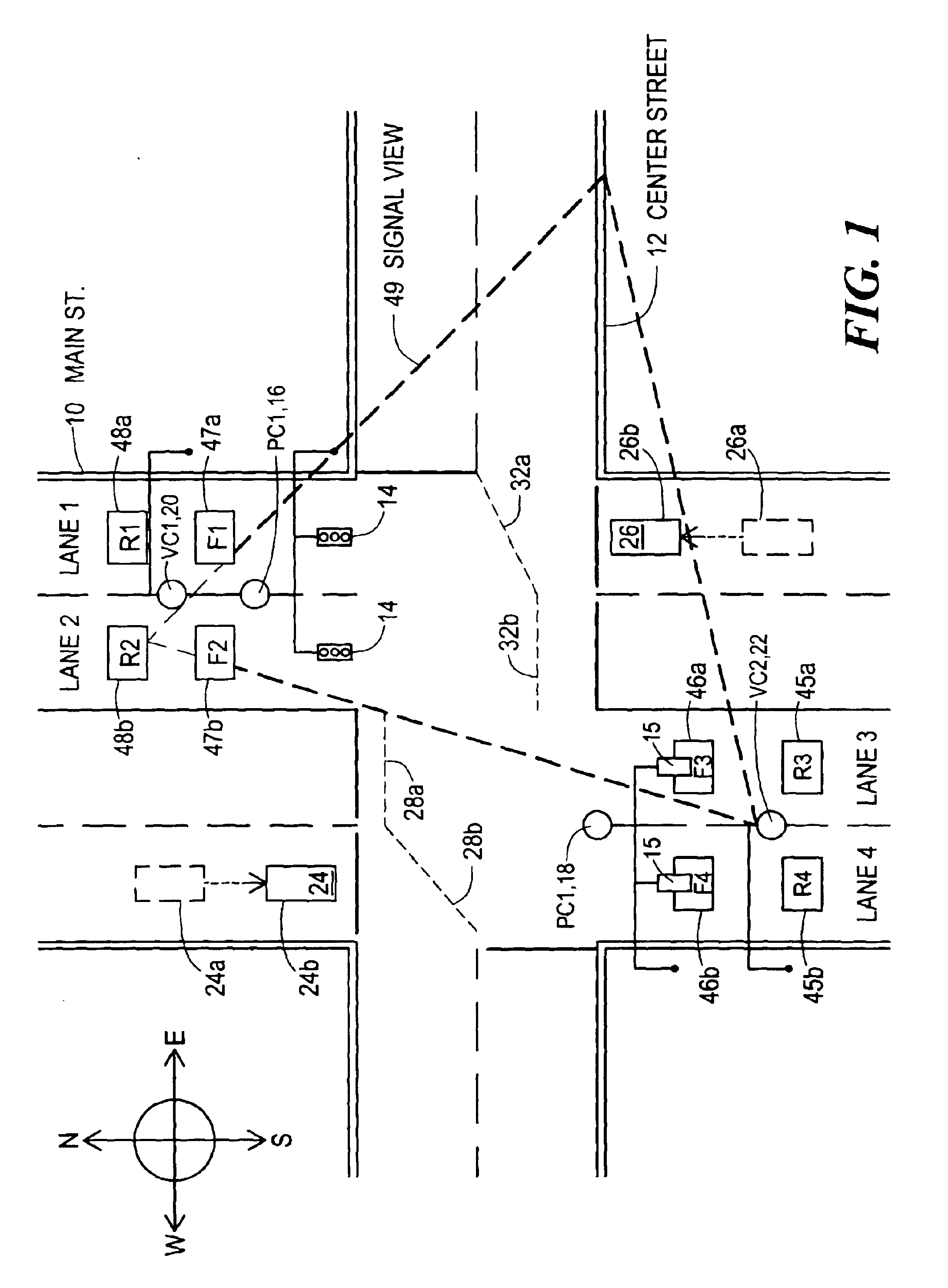 Traffic violation detection at an intersection employing a virtual violation line