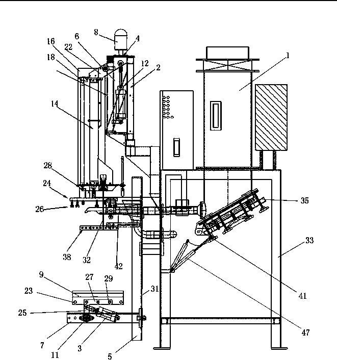 Packaging machine capable of taking bags, filling bags and transferring bags automatically