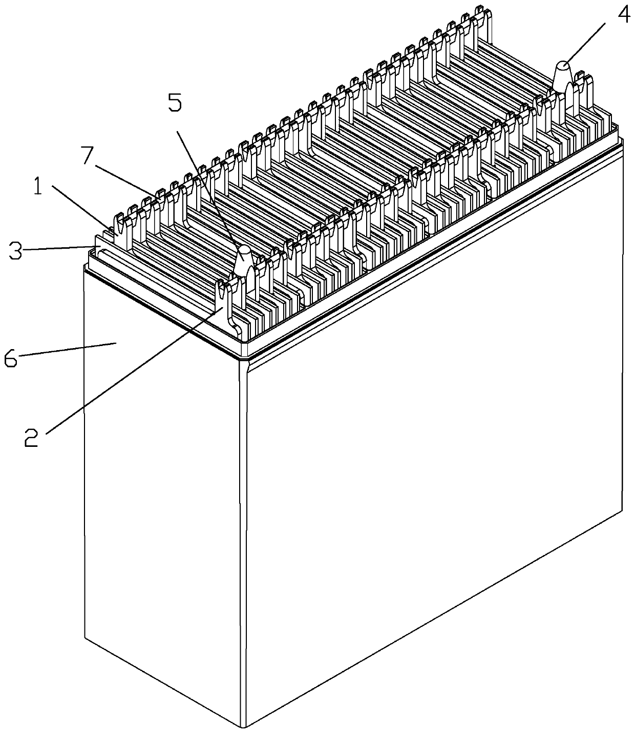 Welding-free storage battery busbar structure and manufacturing process thereof