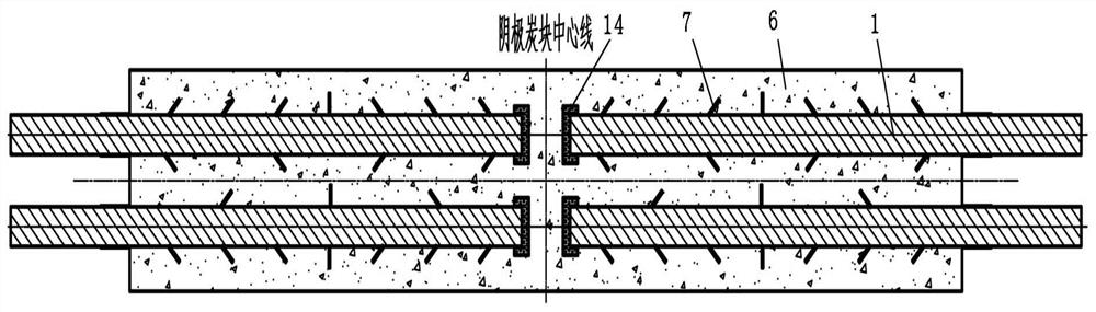 Structure of combined cathode steel bar and cathode carbon block set