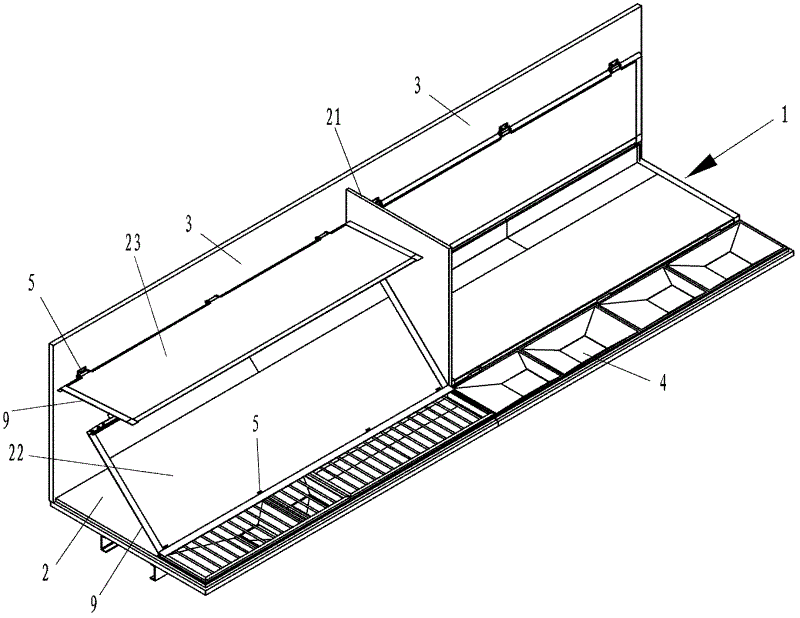 Bulk cargo transport vehicle carriage with unloading system